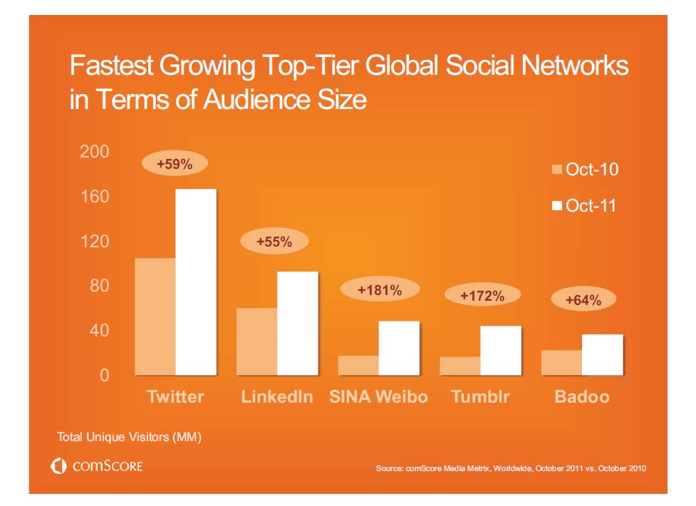 ランキングー利用者数の伸びたSNSサイト（世界全体）